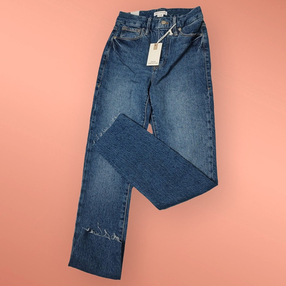 NEW Good American Jeans 0/25 Raw Hem Skinnyish Fit Makes Legs Look Extra Long -a - Picture 1 of 7